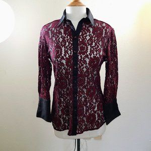 Mischca Burgundy Lace Button Up Shirt